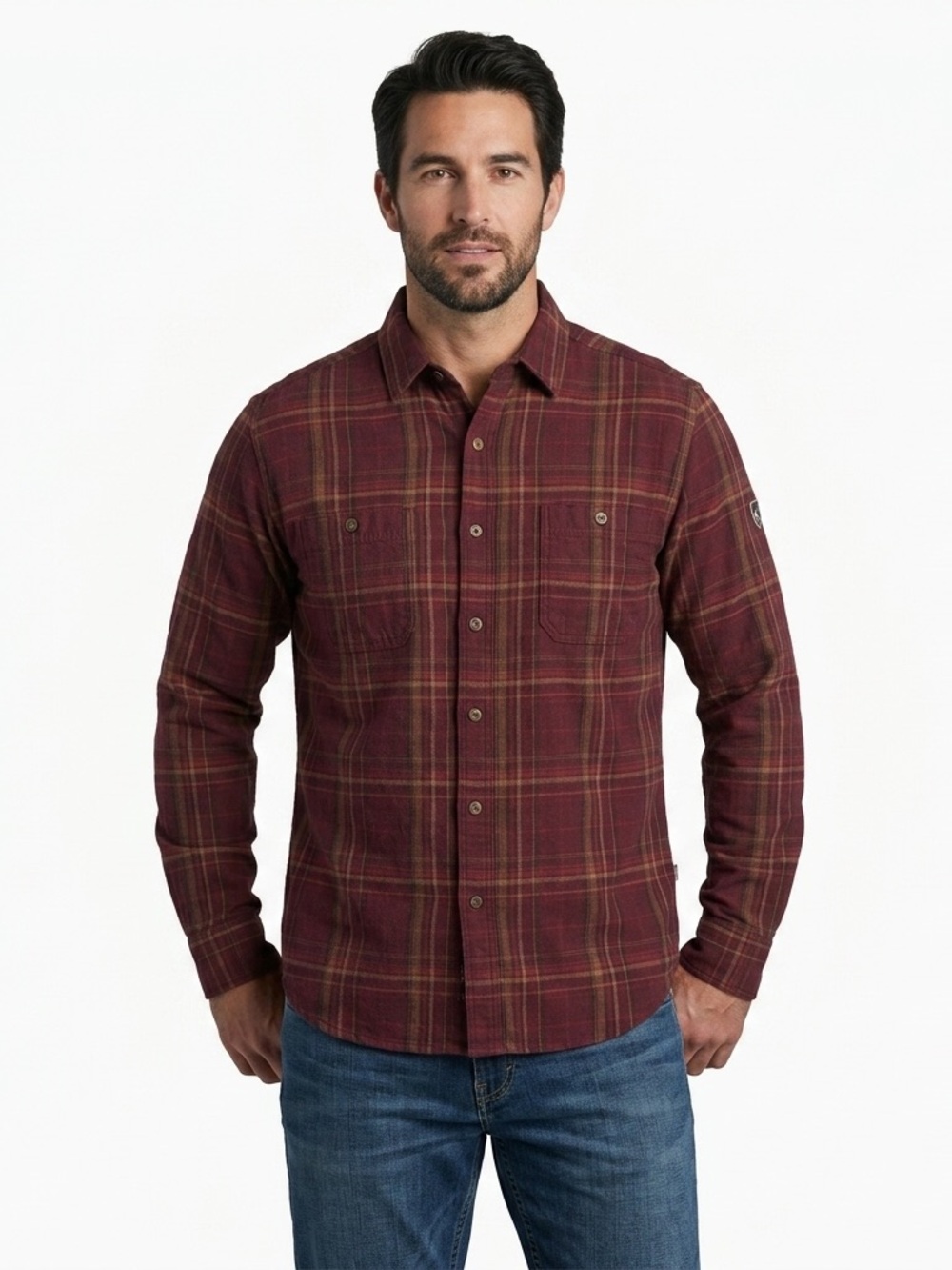 KUHL Plaid Long Sleeve Button Down Shirt Men’s Large Red Maroon Cotton